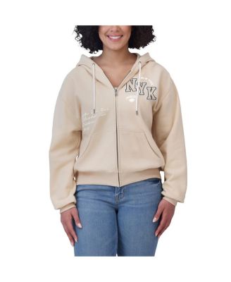 Women's Cream New York Knicks Plus Size Tonal Felt Patch Full-Zip Hoodie