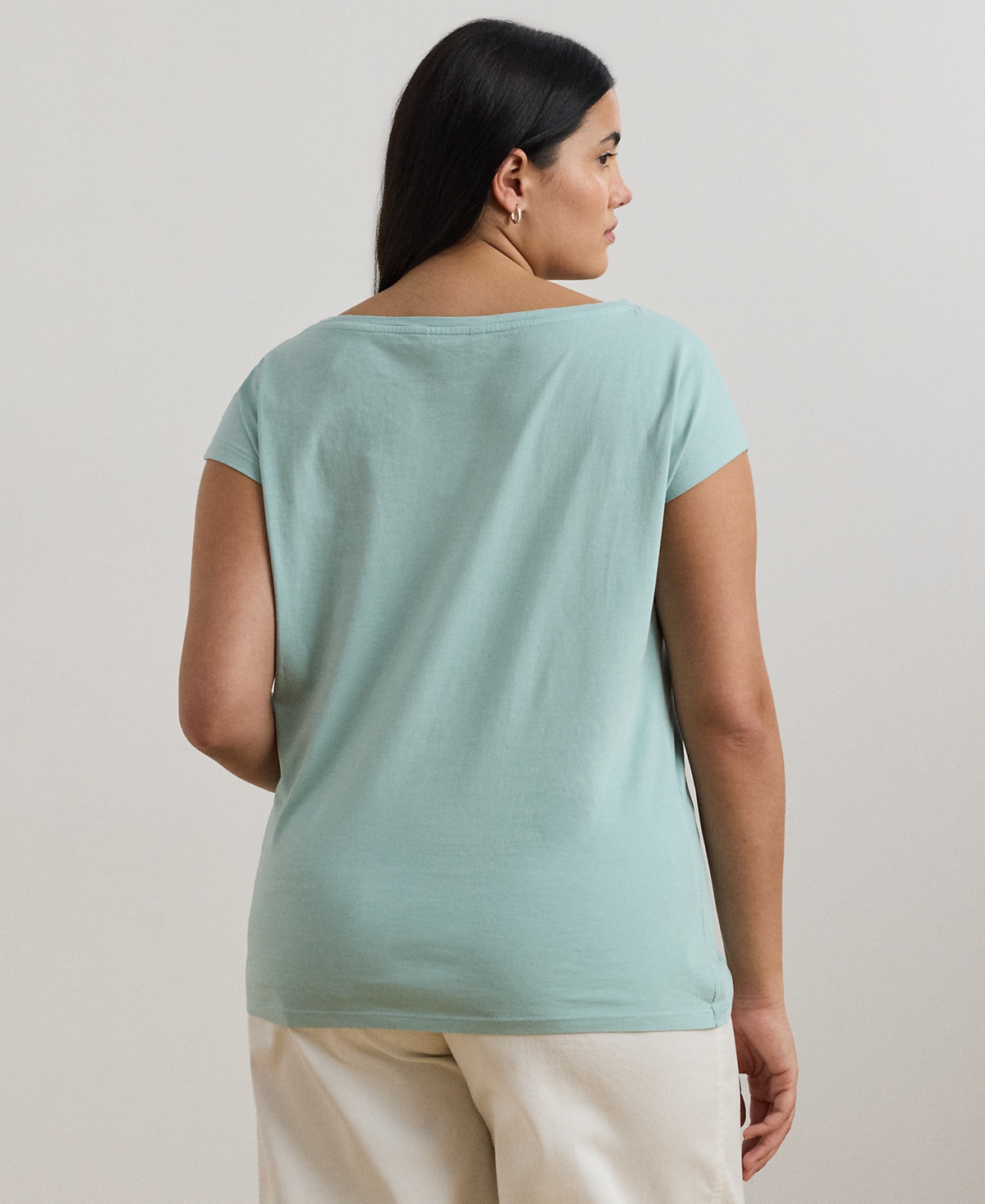 RALPH LAUREN PLUS SIZE BEADED-LOGO COTTON JERSEY TEE 