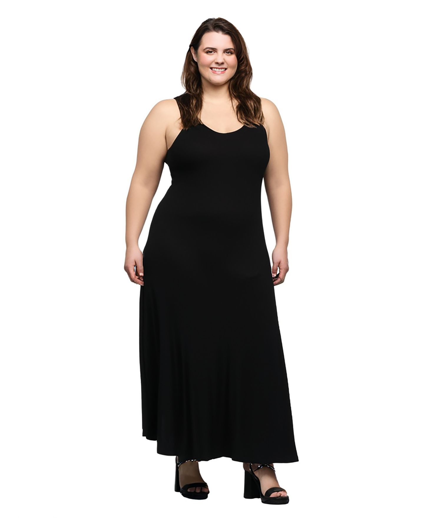 Женское платье 24seven Comfort Apparel Plus Size Sleeveless Tank Maxi Dress with Pockets, цвет: Чёрный — фото 3