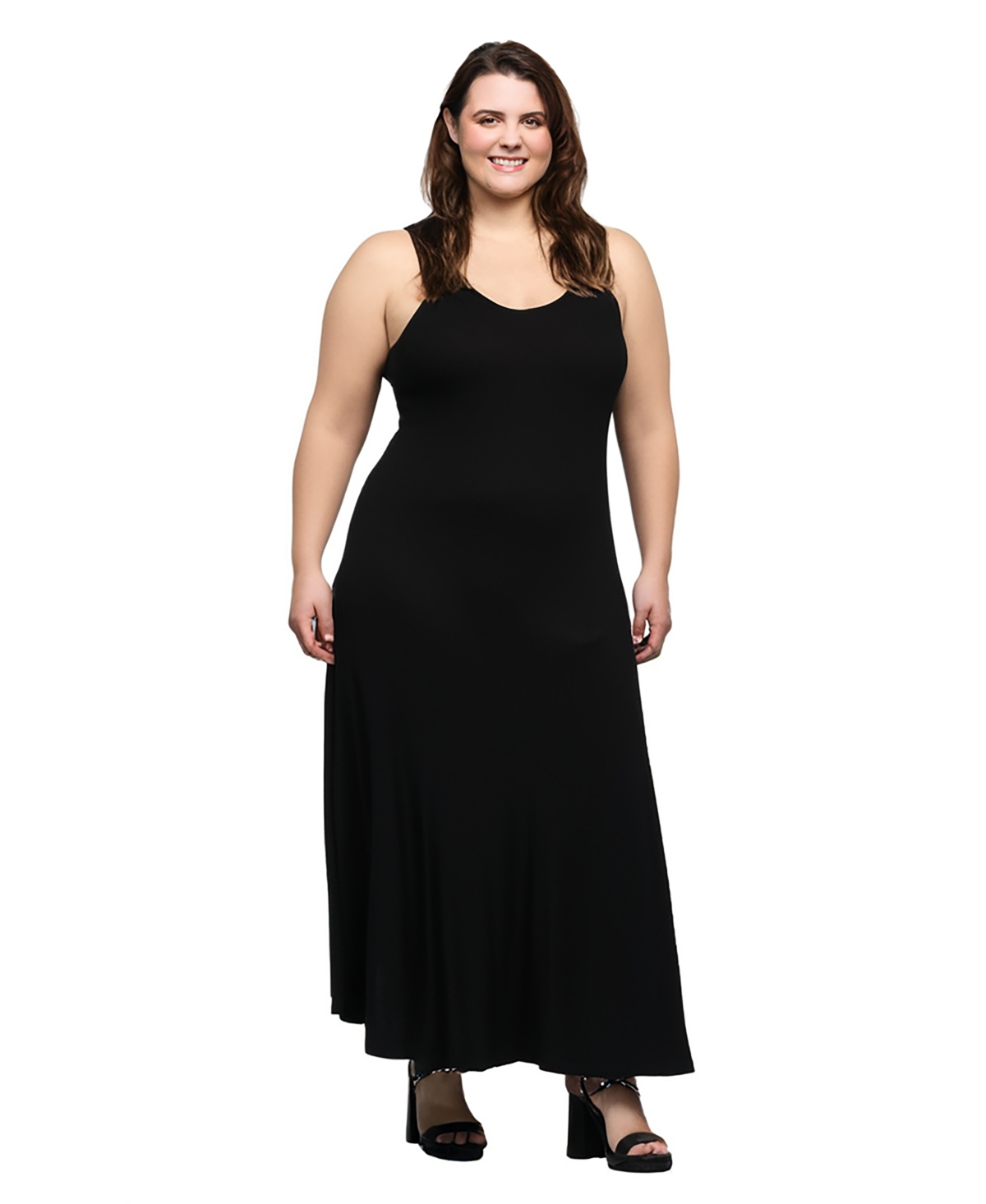 24seven Comfort Apparel Plus Size Sleeveless Tank Maxi Dress With Pockets In Black