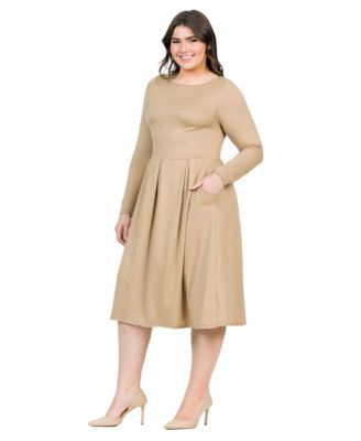 Plus Size Long Sleeve Fit and Flare Midi Dress