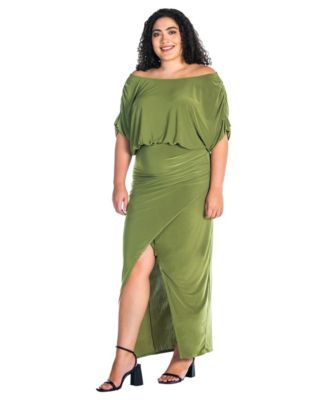 Plus Size Boat Neck Batwing Sleeve Slit Maxi Dress