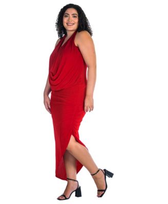 Plus Size Cowl Neck Long Asymmetrical Backless Halter Dress