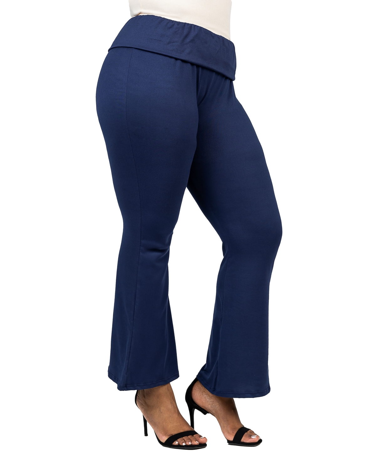 Shop 24seven Comfort Apparel Plus Size Black Bell Bottom Fold Over Waist Sweatpants In Navy