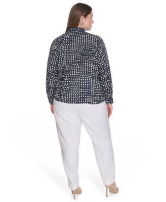 Блузка с завязывающимся воротом и длинными рукавами от Calvin Klein Plus Size с принтом