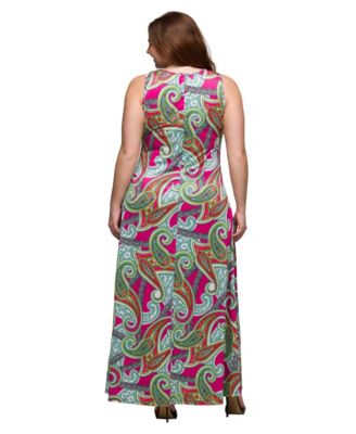 Plus Size Print Scoop Neck A-Line Sleeveless Maxi Dress