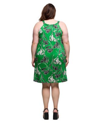 Plus Size Knee Length Print Sleeveless Keyhole Dress