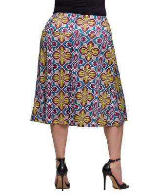 Plus Size Print Comfortable Elastic Waist Knee Length Skirt