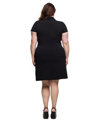 Plus Size Mandarin Collar Knee Length Wrap Dress