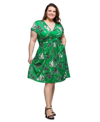 Plus Size Cap Sleeve V-Neck Knee Length Pocket Dress