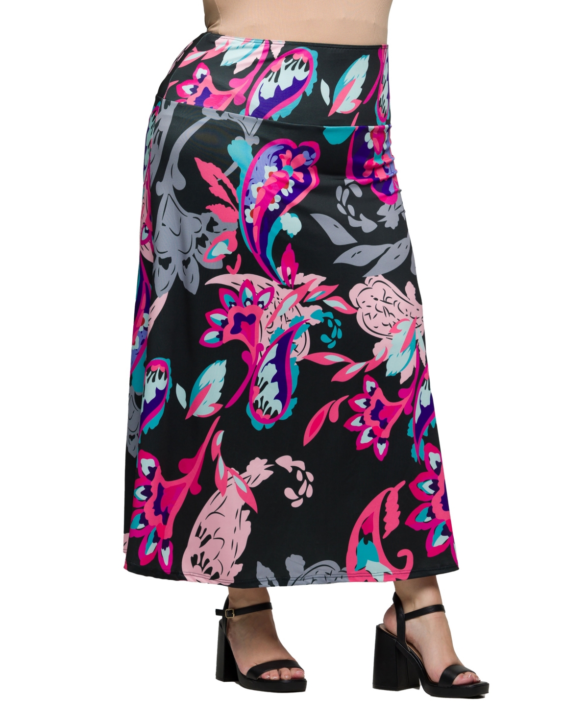 24SEVEN COMFORT APPAREL PLUS SIZE ELASTIC WAIST A-LINE MAXI SKIRT 