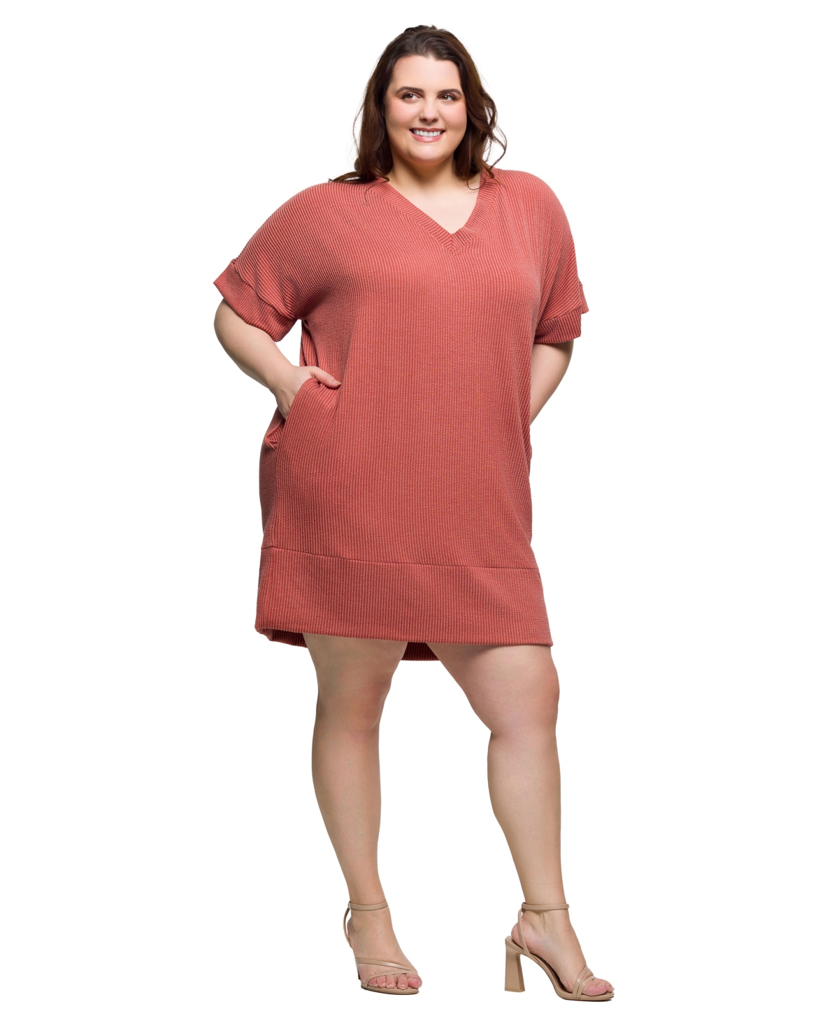 24seven Comfort Apparel Plus Size V-neck Loose Fit Short Sleeve Pocket T Shirt Dress