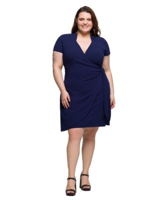 Plus Size Mandarin Collar Knee Length Wrap Dress