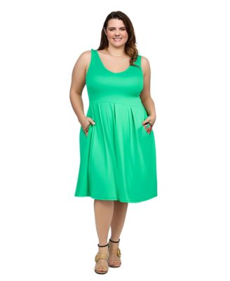 Plus Size Sleeveless Midi Fit and Flare Pocket Dress
