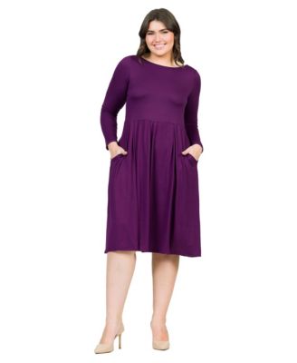 Plus Size Long Sleeve Fit and Flare Midi Dress