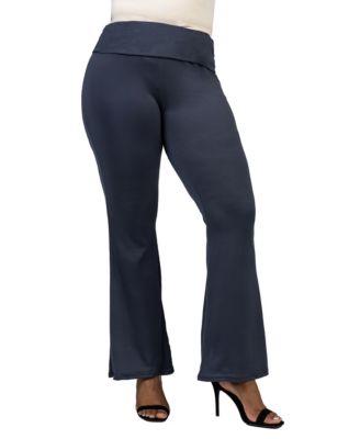 Plus Size Black Bell Bottom Fold Over Waist Sweatpants