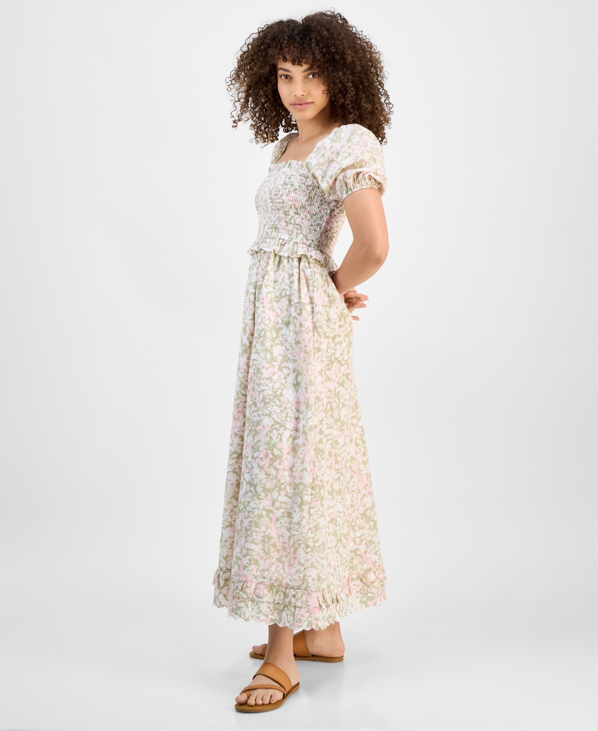 And Now This Petite Smocked Short-sleeve Cotton Maxi Dress, Exclusively At Macy's