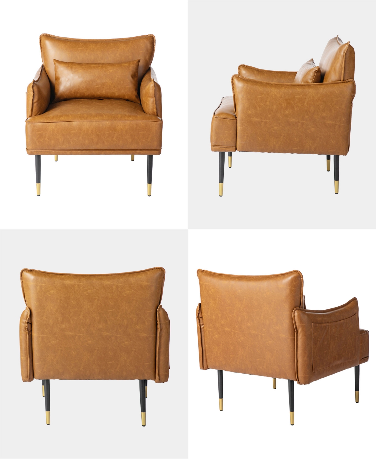 Glitzhome 32" Leatherette Mid-century Modern Armchair In Camel