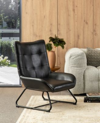 35.75" Leatherette Mid-Century Modern Wingback Accent Chair