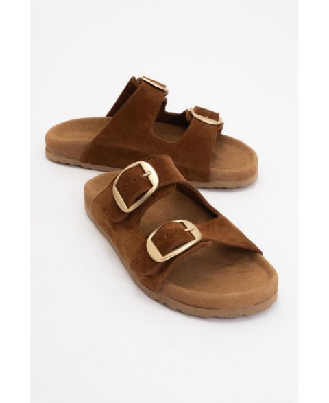 Женские сандалии Forever & Always Shoes Ovesta Soft Footbed Leather Slide (Women, цвет: Коньячный замшевый кожаный