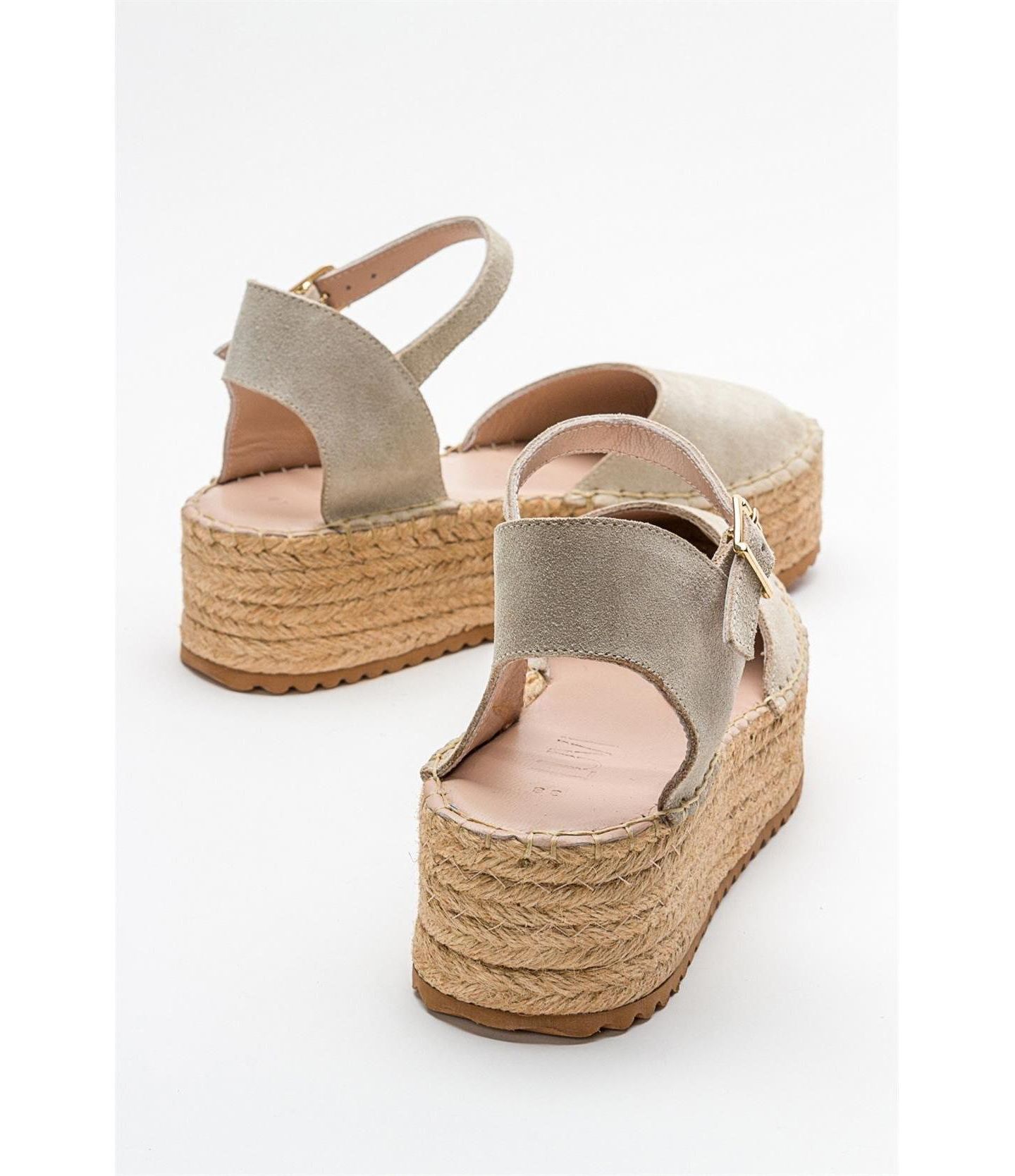 Женские сандалии Forever & Always Shoes Viba Leather Esprarille Platform Wedge, цвет: Бежевый замшевый кожаный — фото 4