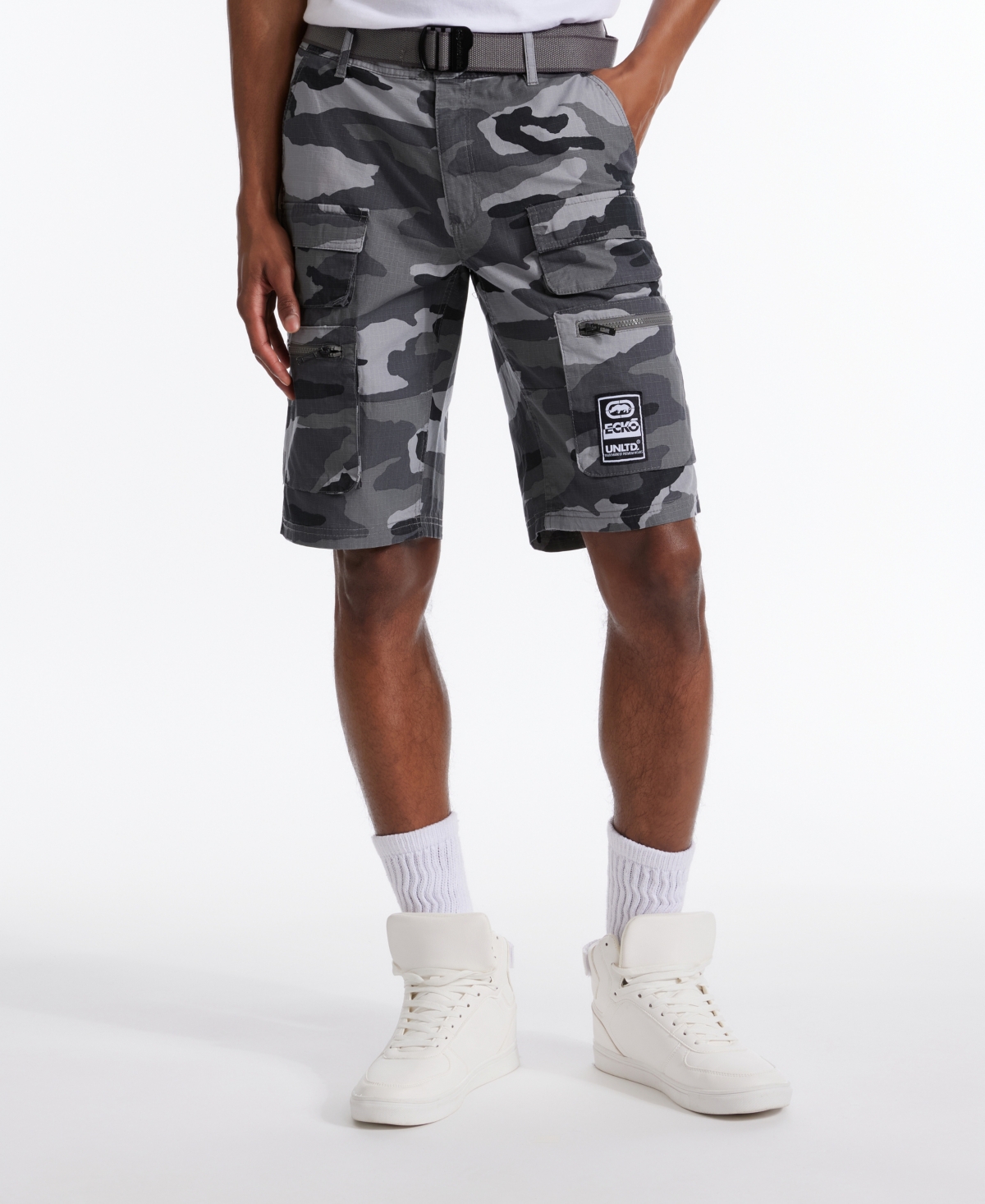 Ecko Unltd Men's Freshen Up Belted Cargo Shorts In Gray