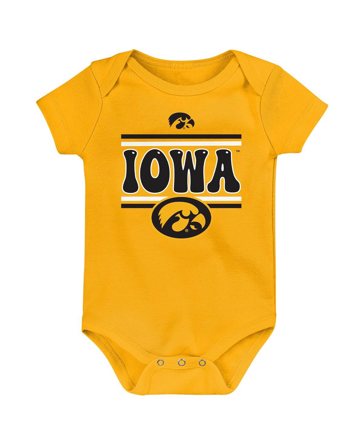 Outerstuff Newborn Black Iowa Hawkeyes Sunday Comics Bodysuit Set 3-pack In Multi