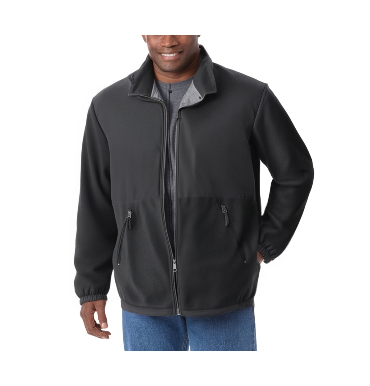 Big & Tall Explorer Plush Fleece Full-Zip Fleece Jacket With Colorblocked Panel - Black steel