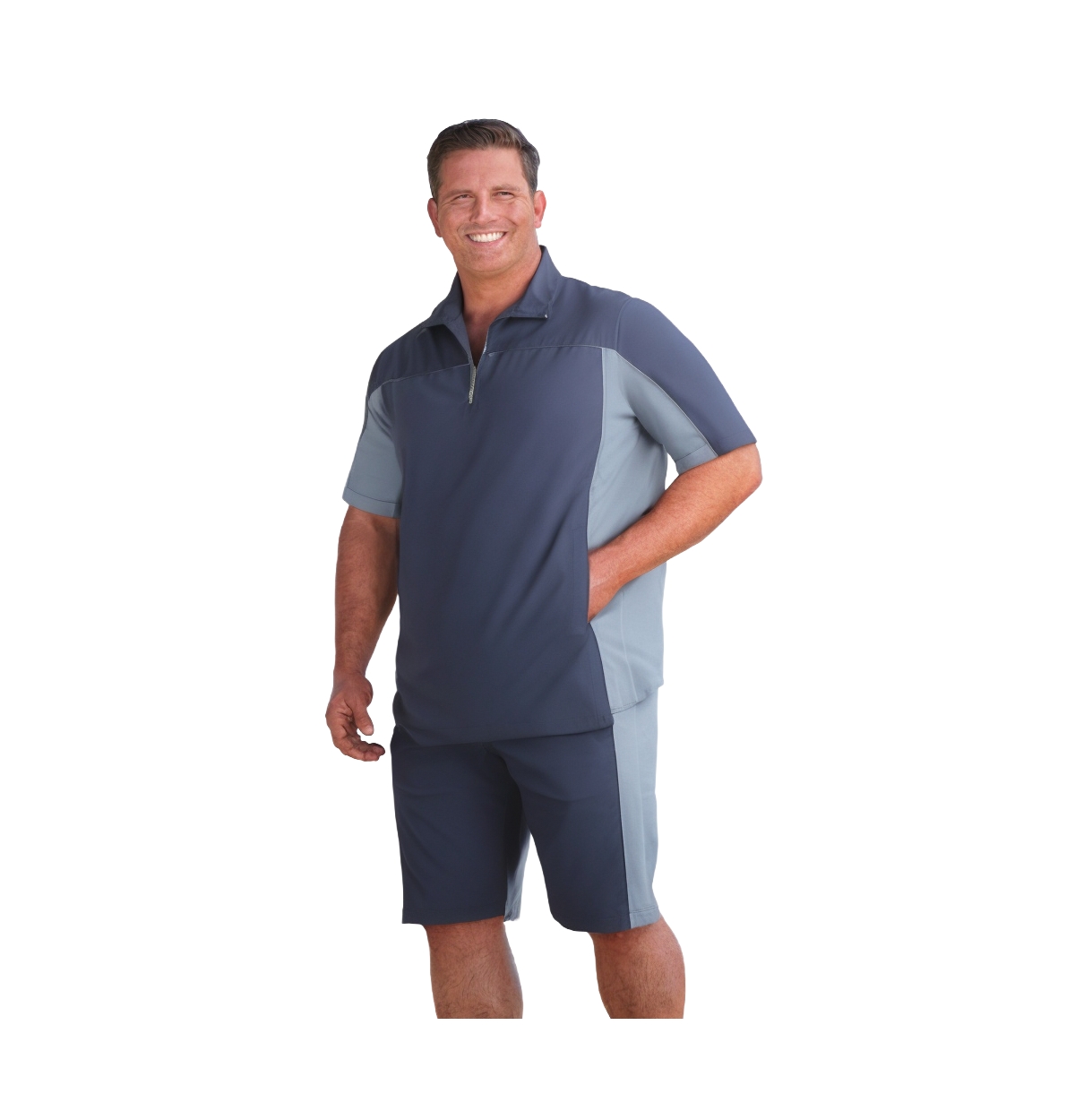 Big & Tall Quarter Zip Short Sleeve Colorblock Tracksuit - Black colorblock