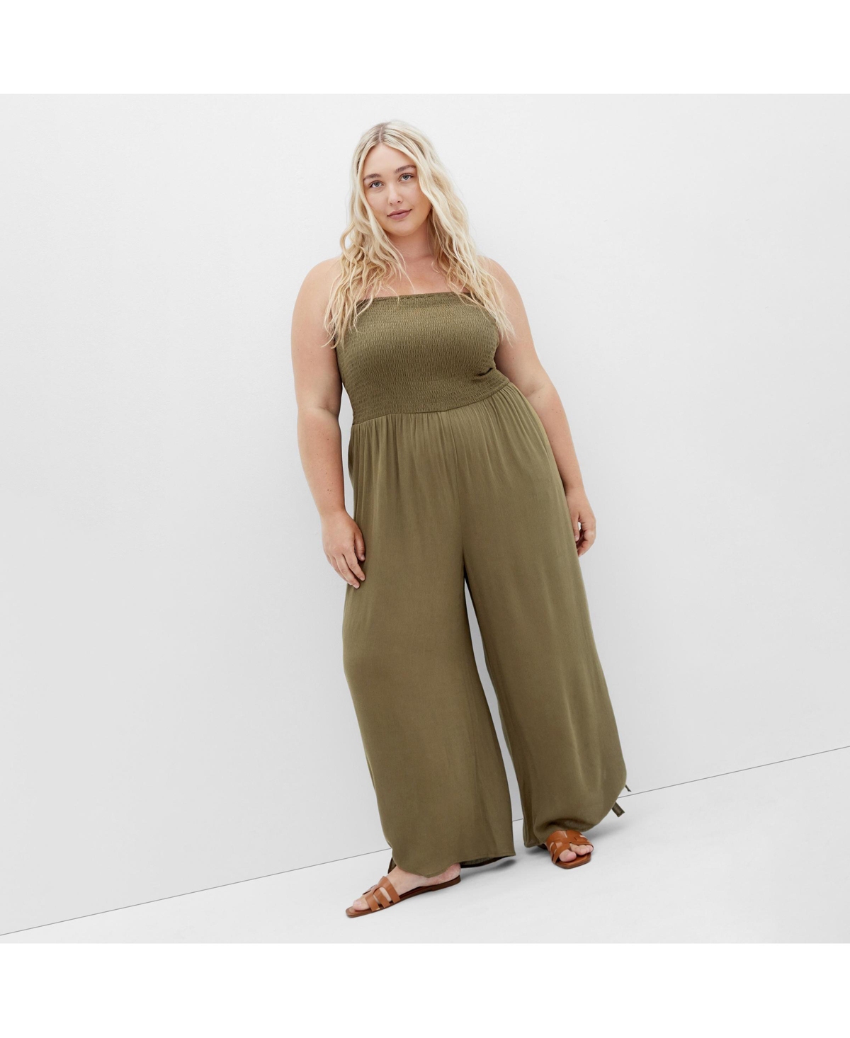 Plus Size Smocked Jumpsuit - Masala