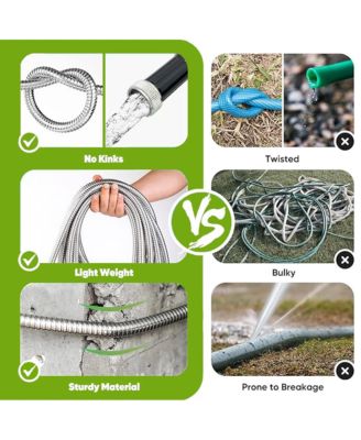 Garden Hose Stainless Steel Heavy Duty Water Hose No-Kink Rust Proof for Yard Outdoor 25ft