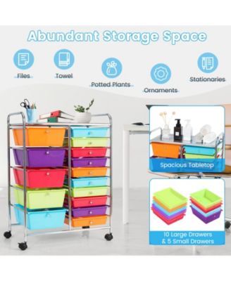 15-Drawer Utility Rolling Organizer Cart with Multi-Use Storage