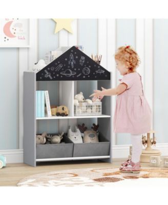 Playhouse Kids Bookshelf with Chalkboard and Whiteboard for 3-6 Years