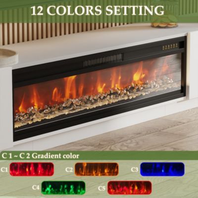 46 Inch black Crystal Electric Fireplace with White TV Stand, 12 Color Flame, 5 Brightness Levels