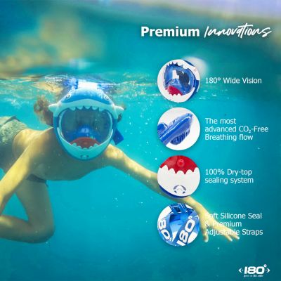 DOLPHIN BLUE - Kids Snorkel Mask | Playful Shark Design, Comfortable Silicone Seal, Easy Breathing