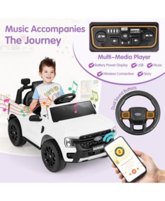 Officially Licensed Ford Ranger 12V Kids Ride-On Car with Remote Control and Bluetooth Music