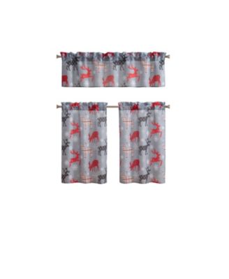 Complete Plaid Christmas Reindeer Snowflakes 3 Pc Kitchen Curtain Tier And Valance Set