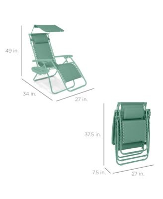 Folding Zero Gravity Recliner Patio Lounge Chair w/ Canopy Shade, Headrest, Tray