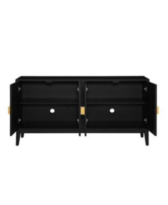 4-Door Black Sideboard Cabinet with Gold Handles and Adjustable Shelf