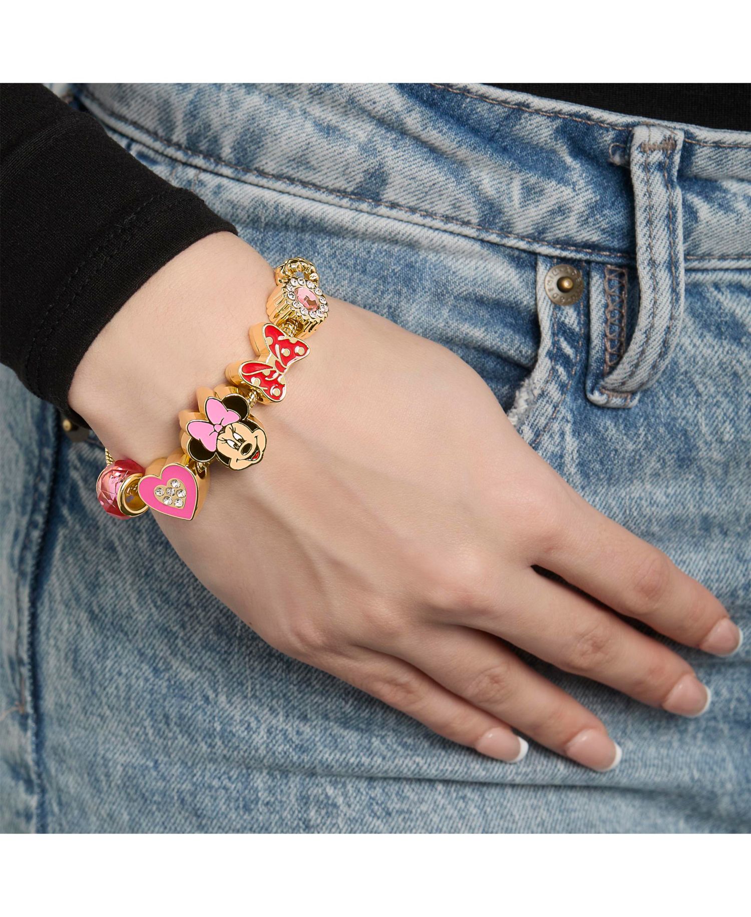Minnie Mouse Bracelet for Women, 7" -Tone Charm Bracelet with 6 Unique Charms Official License