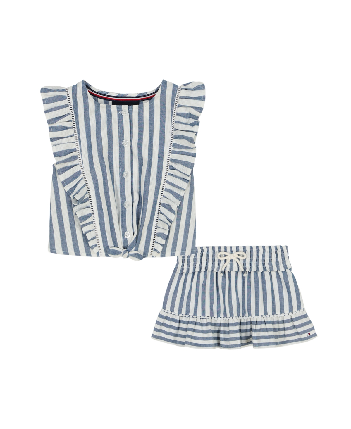 Tommy Hilfiger Kids' Stripe Cotton Ruffle Top & Skirt Set In Yarn Dyed Stripe