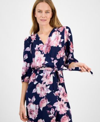 Женское платье миди с цветочным принтом и рукавами 3/4, соединенное между собой