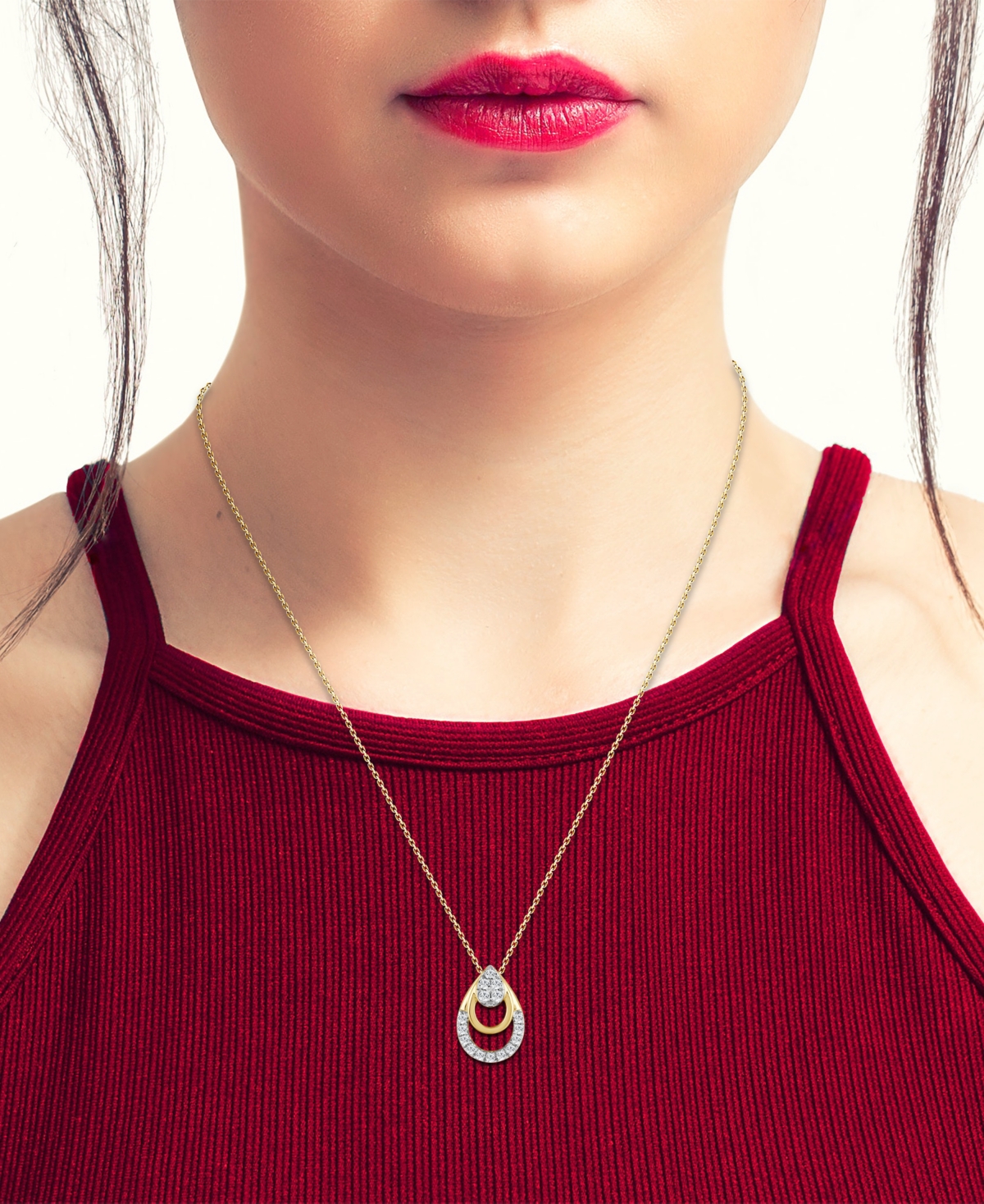 MACY'S DIAMOND TRIPLE PEAR OPENWORK PENDANT NECKLACE (1/8 CT. T.W.) IN 14K GOLD, 16" + 2" EXTENDER 