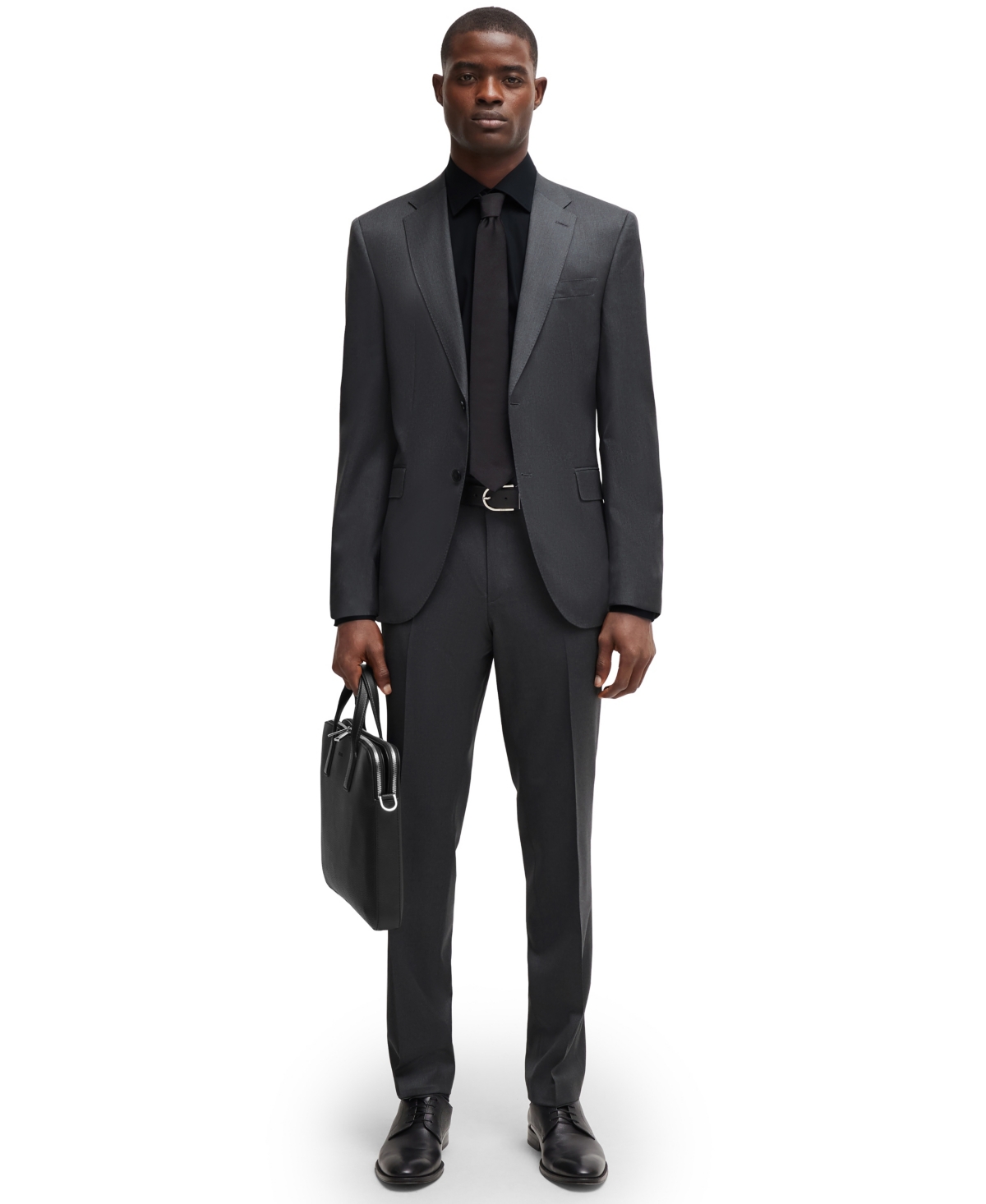 Hugo Boss Slim-fit Trousers In Patterned Stretch Twill In Dark Gray
