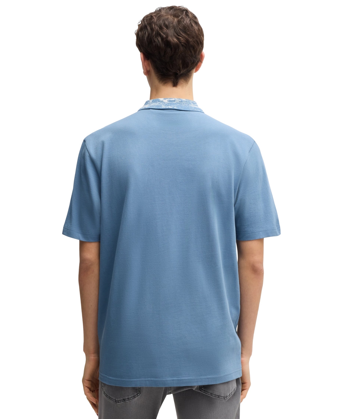 Hugo Boss Relaxed-fit Cotton-piqué Polo Shirt With Collar Artwork In Blue