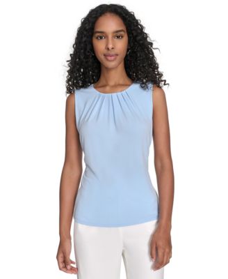 Women's Pleated-Neck Sleeveless Top