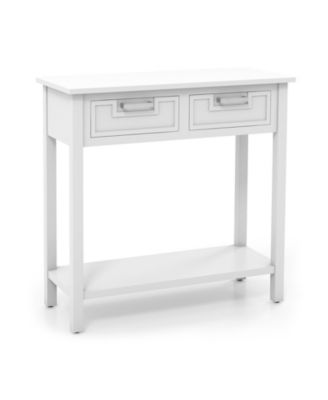 Narrow Console Table with Drawers and Open Storage Shelf