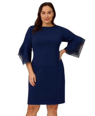 Plus Size Tiered-Cuff 3/4-Sleeve Sheath Dress