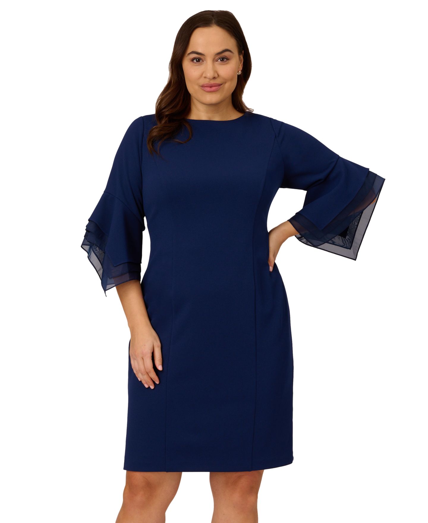 Женское платье Adrianna Papell Plus Size Tiered-Cuff 3/4-Sleeve Sheath, цвет: Тёмно-синий — фото 2