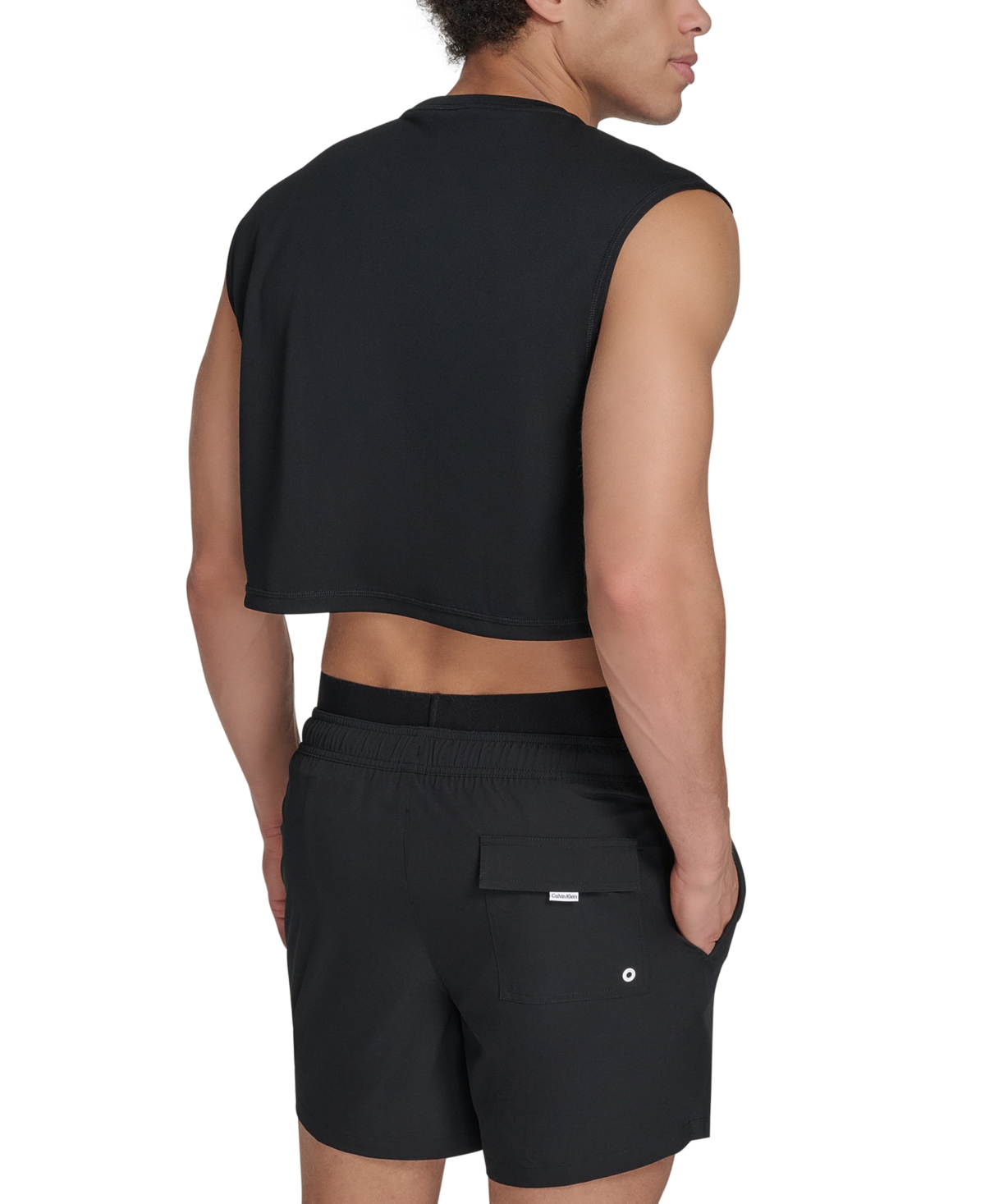 Calvin Klein Men's Cropped Logo Swim Tank Top In Black
